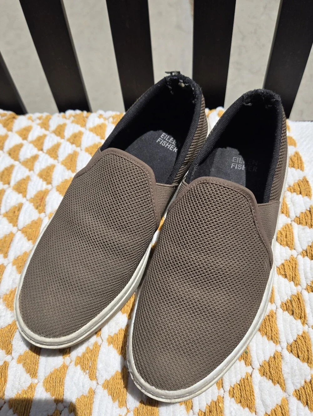 Eileen Fisher Brown Mesh Slip-On Loafers - Picture 1 of 6